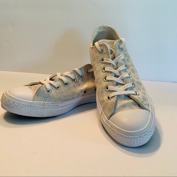 Converse Silver Metallic Leopard Print Tennis Shoe - Picture 4 of 15